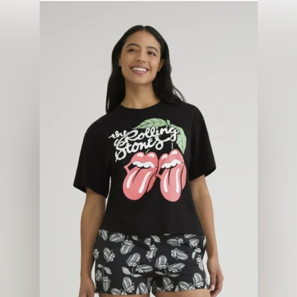 The Rolling Stones Women’s and Women’s  Graphic Tee and Fleece Shorts Set Size S